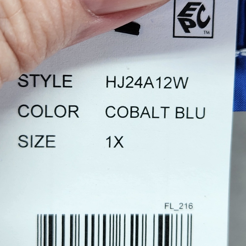Calessa 2X Cobalt Blue Embroidered Split VNeck 3/4 Sleeve Button Front Shirt New - Picture 7 of 11